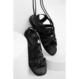 Answear Lab Kožne sandale za žene, boja: crna