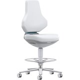 bimos Vrtljiv delovni stol za čiste prostore TEXON, kolesa z zaviranjem med sedenjem + nožni obroč, nastavitev višine 570 - 810 mm, Skintec, bele barv | Shoptok.si