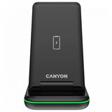 Canyon WS-304, Foldable 3in1 Wireless charger, with touch button for Running water light, Input 9V/2A, 12V/1.5AOutput 15W/10W/7.5W/5W, Type c to USB-A cable length 1.2m, with QC18W EU plug,132.51*75*28.58mm, 0.168Kg, Black | ePonuda.com