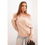 Kesi Włoski Women's asymmetrical batwing viscose sweater beige Cijene