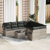 vidaXL 9-delna vrtna garnitura z blazinami Svetlo siva Poly Rattan | Shoptok.si