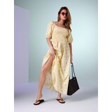 Sinsay Pamučna midi haljina s puf rukavima s cvjetnim uzorkom | shoptok.hr