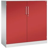 C+P Omara s krilnimi vrati ASISTO, višina 1292 mm, širina 1200 mm, 2 polici, svetlo sive/ognjeno rdeče barve | Shoptok.si