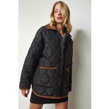 Happiness İstanbul Women's Black Polo Neck Pocket Quilted Coat Cene