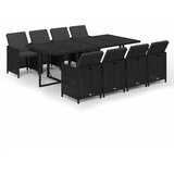  9-dijelni vrtni blagovaonski set s jastucima crni od poliratana Crna Dužina stola 219 cm | Shoptok.si
