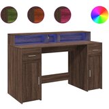 Maison Chic Pisalna miza - pisarniška miza - Računalniška miza z LED lučkami rjavi hrast 140x55x91 cm inž. les, (21785336) Cene