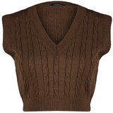 Trendyol Brown Crop V-Neck Knitwear Sweater | Shoptok.si