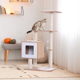 PawHut praskalnik za mačke, visok 120 cm, s platformo za pesjak in igrali iz sisala, les MDF 71,5x49,5x120 cm, bela barva, (20752735) | Shoptok.si