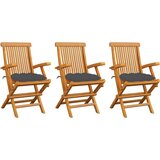 3 Vrtni stoli z antracitnimi blazinami 3 kosi trdna tikovina | Shoptok.si