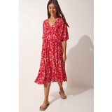  Women's Red Patterned V-Neck Summer Dress | Shoptok.si