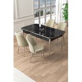 Hanah home trpezarijski set Pale, sto na razvlačenje i 4 stolice, ploča u dekoru crnog mermera, hromirane noge, krem tkanina Babyface | Eponuda.com