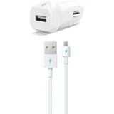 Autopunjač - Uni 1xUSB - White - +MicroUSB cable 1m