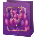 Ekskluzivna darilna vrečka standardne velikosti v lila barvi z vzorcem balonov, 11x6x14 cm