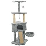 Timeless Tools Tri-nivojski mačji drevesni stolp s praskalnimi stebri in udobno posteljo - Siva, (5000354012) Cene