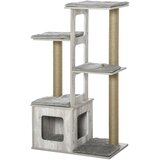 PawHut večnivojsko drevo za praskanje za mačke z boksom in vrvmi iz jute, 67x38,5x114 cm, siva, (20746045) | Shoptok.si