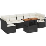 vidaXL 8-delni vrtni sofa set z blazinami črn poli ratan akacija, 2-sedežna vrtna sofa z blazinami črn poli ratan Cene