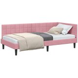 vidaXL Kutni okvir kreveta s uzglavljem Ružičasta 90 x 200 cm Baršun | shoptok.hr