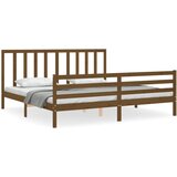The Living Store Posteljni okvir z vzglavjem medeno rjav 200x200 cm trden les - Posteljni Okvir, (21526895) | Shoptok.si