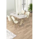 Hanah home trpezarijski set Lai, sto i 4 stolice, ploča u dekoru belog mermera, zlatne noge, krem tkanina Babyface | Eponuda.com