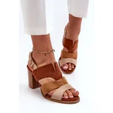 PE1 Women's sandals in faux suede on a block heel brown Qutima