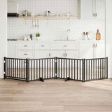 vidaXL Ograda za pse z vrati zložljiva 4 paneli črna 320 cm topolovina | Shoptok.si