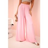 Kesi Włoski Women's wide trousers with elastic waistband light pink | Shoptok.si