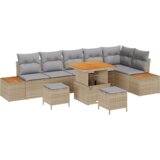 9 Dijelni Vrtni Sofa Set s Jastučićima Bež Poly Ratan Akacija | shoptok.hr