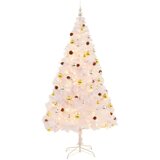 vidaXL umjetno božićno drvce s kuglicama i led svjetlima bijelo 210 cm | shoptok.hr