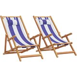  Sklopive stolice plažu 2kom tkanine i masivno drvo plavi-bijela | shoptok.hr
