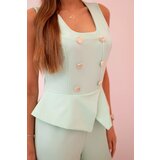Kesi Włoski Women's sleeveless jumpsuit with wide leg and decorative buttons dark mint | shoptok.hr