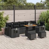 vidaXL 10-delni vrtni set sofa z blazinami črna poli ratan akacija | Shoptok.si