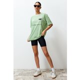 Trendyol Green Oversize Motto Printed Crew Neck Short Sleeve Knitted T-Shirt Cene