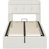 Lumor Postelja s predalom 90x200 cm - Iz umetnega usnja - Vzglavnik z shranjevanjem - Bela, (22155540) Cene
