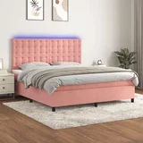  Krevet box spring s madracem LED ružičasti 180x200cm baršunasti