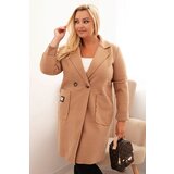 Kesi Włoski Elegant women's Plus Size coat with a collar and large pockets camel Cijene