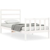 The Living Store Posteljni okvir z vzglavjem bel 90x200 cm trden les - Posteljni Okvir, (21523709) | Shoptok.si
