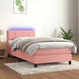 vidaXL Box spring postelja z vzmetnico LED roza 90x190 cm žamet Cene