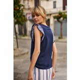 Marisse Navy Blue Cotton Blouse | shoptok.hr