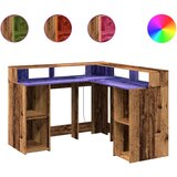 Maison Chic Pisalna miza - pisarniška miza - Računalniška miza z LED lučkami starinski les 130x130x91 cm inž. les, (21785194) Cene