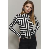 Cool & Sexy Women's Black and White Half Fisherman Patterned Blouse | Shoptok.si