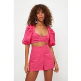 Trendyol Pink Balloon Sleeve Buckled Shorts Blouse Set | Shoptok.si