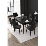 Hanah home trpezarijski set Nex, sto na razvlačenje i 6 stolica, ploča u dekoru crnog mermera, crna tkanina Babyface | Eponuda.com