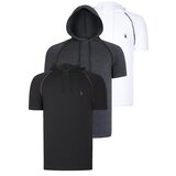 Dewberry TRIPLE SET T8570 HOODED MEN'S T-SHIRT-ANTHRACITE-WHITE-BLACK Cene