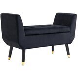  Tapecirana klupa za odlaganje s naslonima za ruke baršunasti izgled drvene noge 107x42x65 cm crna Cijene