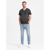 Ombre Men's brindle V-neck t-shirt with pocket - black | Shoptok.si