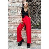 Trend Alaçatı Stili Women's Red High Waist Double Pockets Pleated Palazzo Pants with Snap Fastener Cene