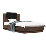 vidaXL Posteljni okvir z vzglavjem rjavi hrast 75x190 cm inž. les | Shoptok.si