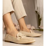 Gemre Beige Women's Perforated Loafers with Ornament Mensory | shoptok.hr