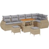  Vrtna garnitura - 9-dijelni set vrtnih sofa s jastučićima bež poli ratan akacija 3-dijelni set vrtnih stolova s jastučićima bež | shoptok.hr