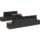 vidaXL 8-delni vrtny jedilni set z blazinami Črn Poly Ratan Acacia | Shoptok.si